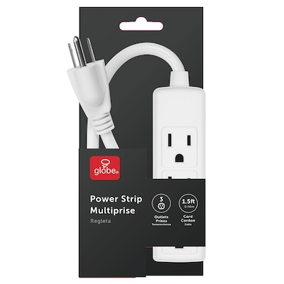 Globe Electric 3-Grounded Outlet Power Strip, 1.5 Foot Cord, White, 1 ea, $8.99/1ea