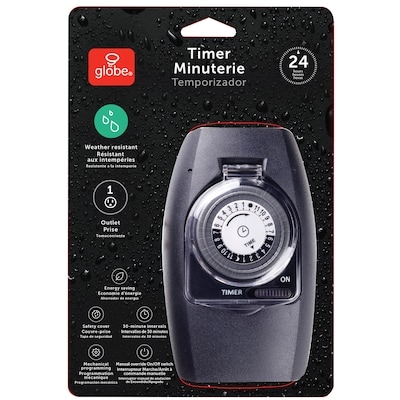 Globe Electric Minuterie mecanique programmable 24 heures avec 1 prise polarisée 1 ea, 21,99 $/1ch