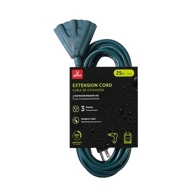 Globe Electric Cordon prolongateur extérieur de 25 pieds avec 3 prises mise à terre en éventail 1 ea, 26,99 $/1ch
