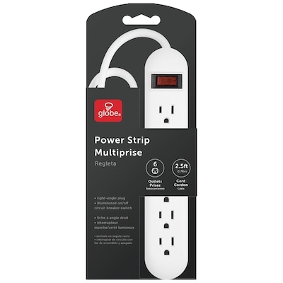 Globe Electric 6-Grounded Outlet Power Strip, 2.5 Foot Cord, White 1 ea, $14.99/1ea
