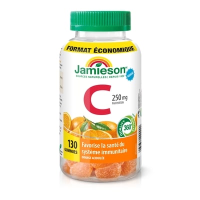 Jamieson Gummies de vitamine C, Orange acidulée 130 ea, 0,14 $/1ch