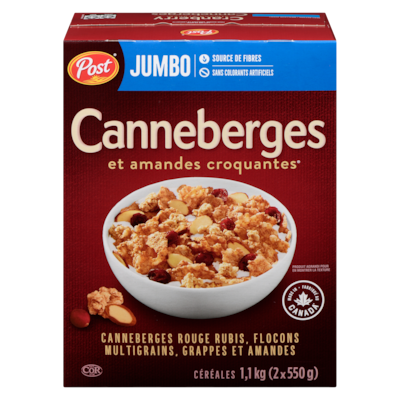Post Céréales canneberges et amandes croquantes jumbo 1.1 kg, 1,00 $/100g