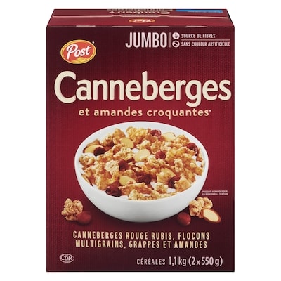 Post Céréales canneberges et amandes croquantes jumbo 1.1 kg, 1,00 $/100g