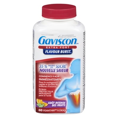 Gaviscon Extra-fort flavour burst a croquer 60 ea, 0,32 $/1ch
