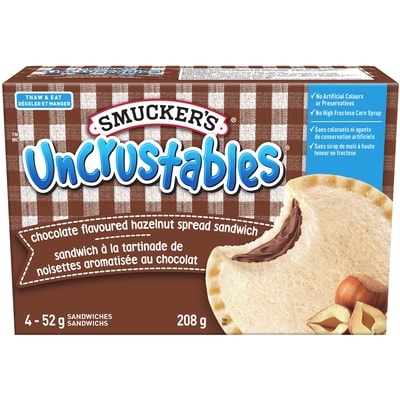 Smuckers Uncrustables Chocolate Flavoured Hazelnut Spread Sandwich 4x52.0 g, $11.52/100g
