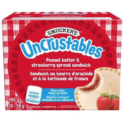 Smuckers Uncrustables Peanut Butter & Strawberry Spread Sandwich 10 Sandwiches 10x58.0 g, $24.12/100g