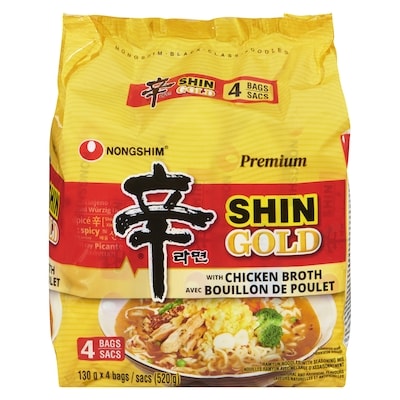 Nong Shim Shin gold nouilles ramyun avec mélange d'assaisonnement avec bouillon de poulet 520 g, 1,92 $/100g