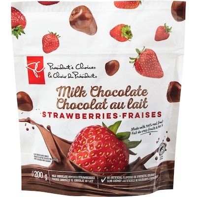 le Choix du Président Fraises enrobées de chocolat au lait 200 g, 3,40 $/100g