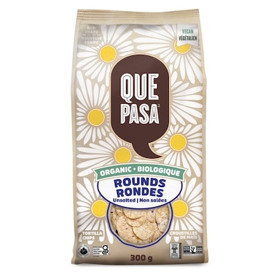 Que Pasa Organic Unsalted Rounds Tortilla Chips 300 g, $1.83/100g