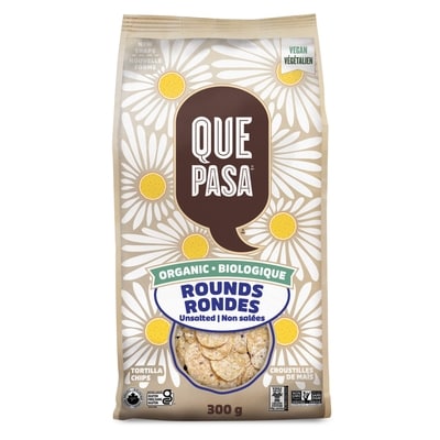 Que Pasa Croustilles de maïs biologiques rondes non salées 300 g, 1,83 $/100g