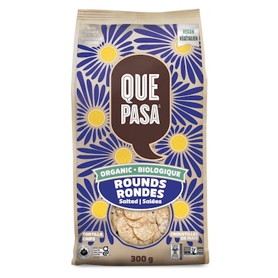 Que Pasa Organic Salted Rounds Tortilla Chips 300 g, $1.43/100g
