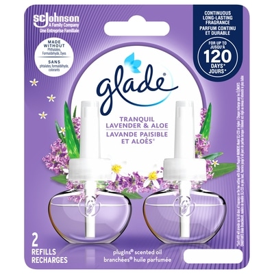 Glade Branchées huile parfumée Recharge deux recharges, Lavande paisible et Aloès 2 ea, 6,50 $/1ch