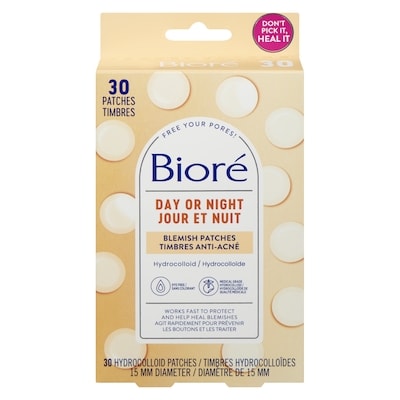 Biore Day or Night Pimple Patches, Hydrocolloid Patches to Cover & Reduce Blemishes| Dye Free, 30 count 30 ea, $0.57/1ea