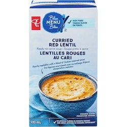 PC Menu Bleu Soupe prête à servir aux lentilles rouges au cari 500 ml, 0,60 $/100ml