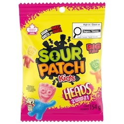 Maynards SOUR PATCH KIDS BIG HEADS, Moelleux, moelleux et amusants, ces bonbons ont des combinaisons de saveurs fruitées 154 g, 2,40 $/100g