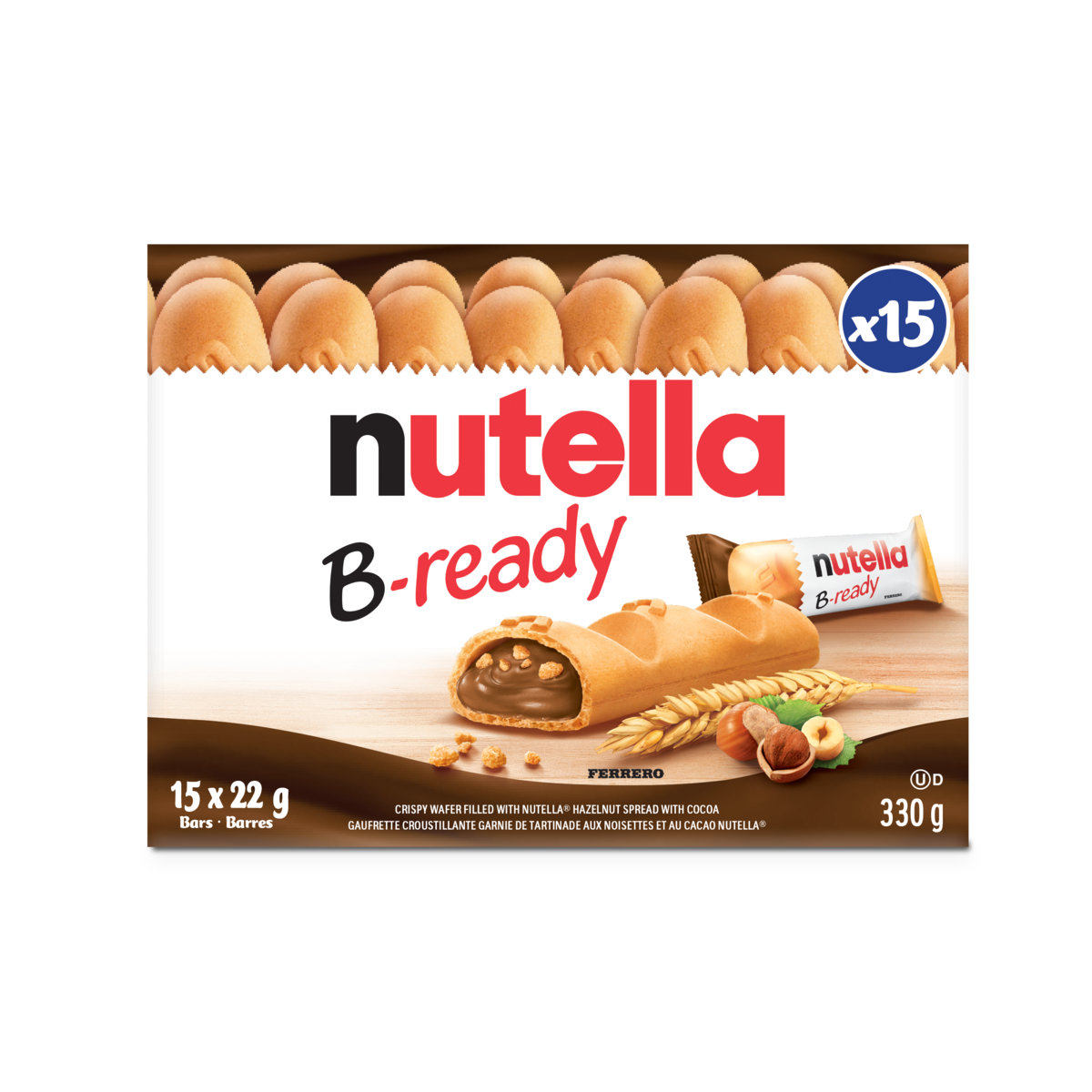 Nutella B-READY, Snack Bars, Crispy wafer filled with NUTELLA, 15 bars per pack 330 g, $4.85/100g