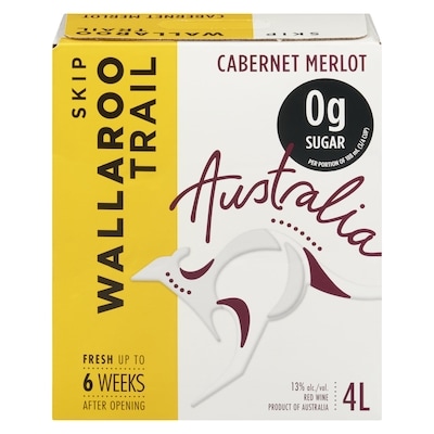 Wallaroo Trail Cabernet Merlot (ID required at pick-up) 4 l, $1.15/100ml