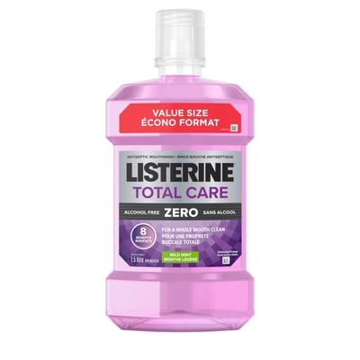 Listerine Rince-bouche antiseptique Total Care Zero, Menthe légère, Sans alcool 1.5 l, 0,90 $/100ml
