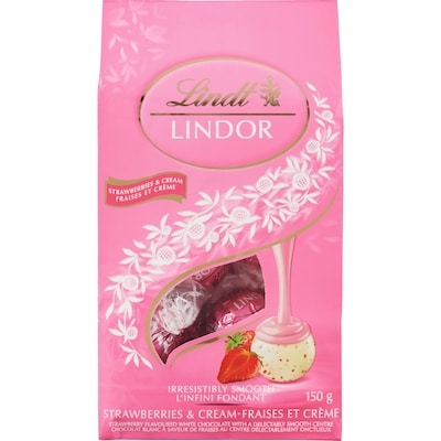 Lindt Lindor Strawberry Flavoured White Chocolate With A Delectably Smooth Centre Strawberries & Cream 150 g, $7.33/100g