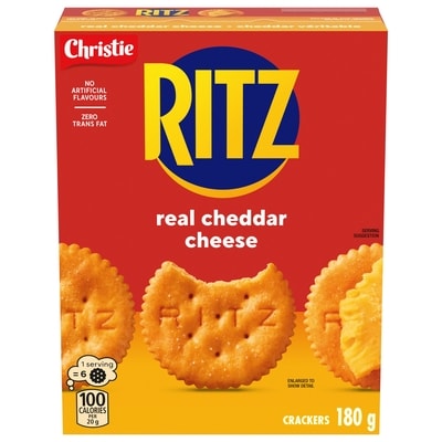 Christie RITZ Real Cheddar Cheese Crackers, bite-size, crispy cheesy snack crackers 180 g, $1.94/100g