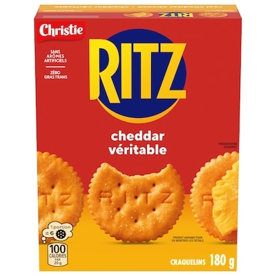 Christie Craquelins RITZ au cheddar véritable, format en bouchées, craquelins croustillants au fromage 180 g, 2,38 $/100g