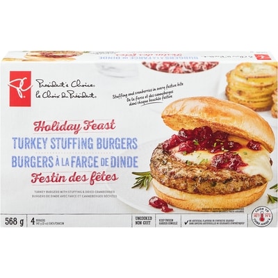 President's Choice Holiday Feast Turkey Stuffing Burgers  568 g, $2.82/100g