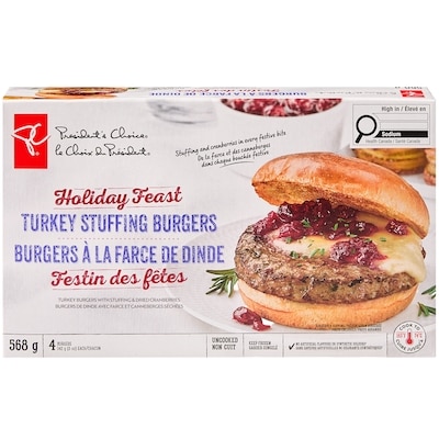 President's Choice Holiday Feast Turkey Stuffing Burgers 568 g, $2.46/100g