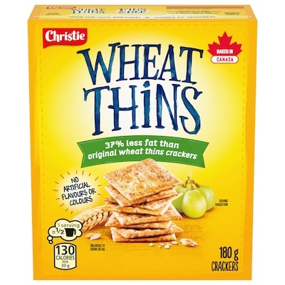 Christie WHEAT THINS 37% Less Fat Crackers, No artificial colours or flavours 180 g, $1.39/100g