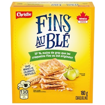Christie Craquelins FINS AU BLÉ avec 37 % moins de gras, sans colorants ni arômes artificiels 180 g, 2,22 $/100g