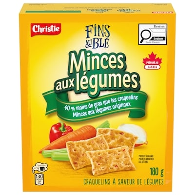 Christie Craquelins MINCES AUX LÉGUMES avec 40 % moins de gras 180 g, 2,38 $/100g