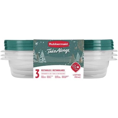 Rubbermaid TakeAlongs Rectangular Food Storage Containers, 950 mL (4 Cup), Blue Spruce Lids, 3 Count 1 ea, $6.00/1ea