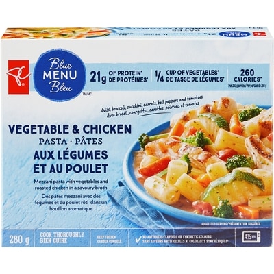 PC Blue Menu Vegetable and Chicken Pasta 280 g, $1.34/100g