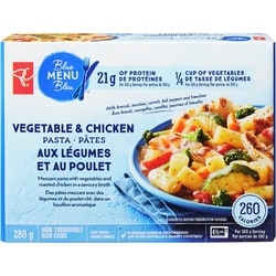 PC Menu Bleu Pâtes aux légumes et au poulet 280 g, 1,43 $/100g