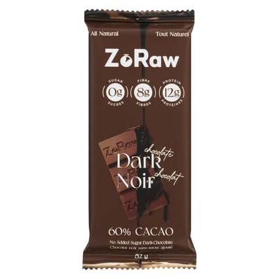 ZoRaw Dark Chocolate Bar With Protein 52 g, $9.60/100g