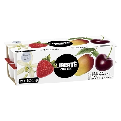 Liberte Greek 0% Yogurt 16-Pack, Assorted, High Protein and Probiotics 1.6 kg, $1.03/100g