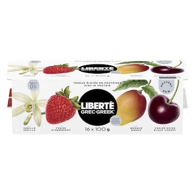 Liberte Greek 0% Yogurt 16-Pack, Assorted, High Protein and Probiotics 1.6 kg, $0.78/100g