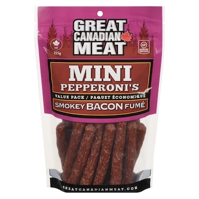 Great Canadian Meat Mini pepperoni's bacon fumé paquet économique 225 g, 4,88 $/100g