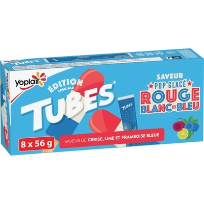 Yoplait 1% de tubes de yaourt, édition spéciale saveur de cerise, lime et framboise bleue, collations pour enfants 448 g, 1,29 $/100g