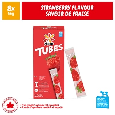 Yoplait Tubes Yogurt Strawberry 1% M.F, Kids Snacks, 56 g, 8 ct 448 g, $1.00/100g