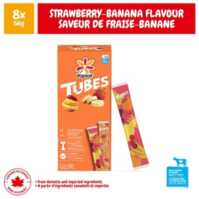 Yoplait Tubes Yogurt 1% M.F. Strawberry Banana & Fruit Punch 448 g, $1.29/100g