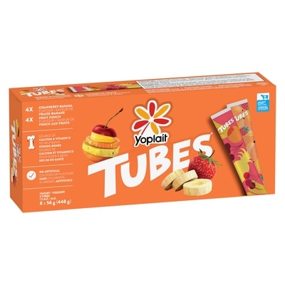 Yoplait Tubes Yogurt 1% M.F. Strawberry Banana & Fruit Punch 448 g, $1.07/100g