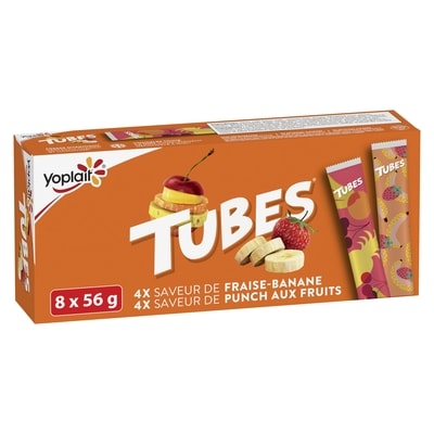 Yoplait Tubes yogourt 1% m.g. fraise et banane, punch aux fruits 448 g, 1,29 $/100g