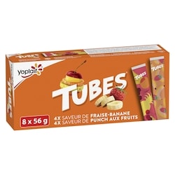 Yoplait Tubes yogourt 1% m.g. fraise et banane, punch aux fruits 448 g, 0,56 $/100g