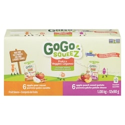 GoGo Squeez Sauce aux fruits Fruitz & Veggiez, faite à 100 % de fruits, paq. de 12 1.08 kg, 0,93 $/100g