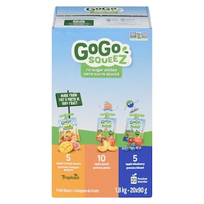 GoGo squeez Fruit Sauce Tropicalz, Apple Peach, Apple Blueberry 20x90.0 g, $1.00/100g