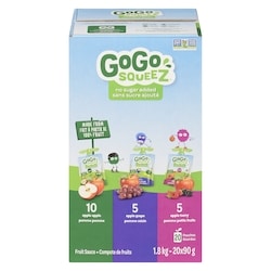 GoGo Squeez Compote de fruits paquet variétés (pomme, raisin, baies) 20x90.0 g, 0,89 $/100g