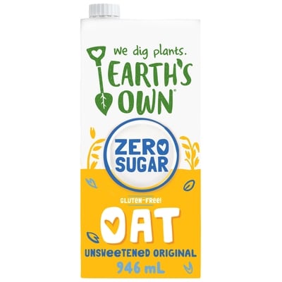 Earth's Own Zero Sugar Gluten-Free Original Oat Milk Alternative 946 ml, $0.37/100ml