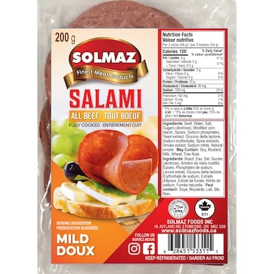 Solmaz Halal Salami doux tout bœuf 200 g, 3,50 $/100g