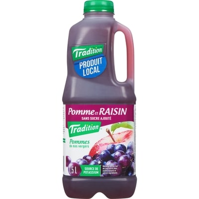 Tradition Jus de pomme et raisin 1.5 l, 0,37 $/100ml