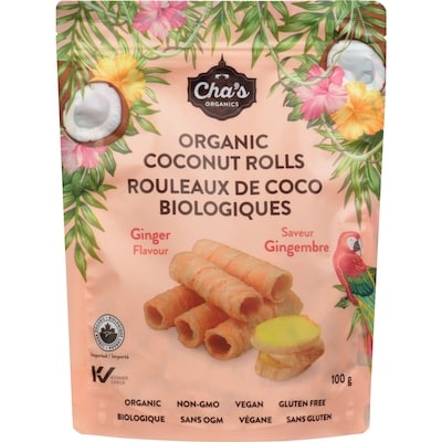 Cha's Organics Organic Coconut Rolls Ginger Flavour 100 g, $7.49/100g